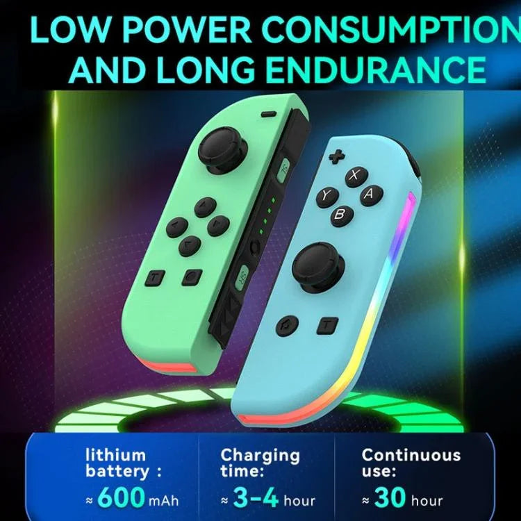 Manettes de jeu JOY-02 (gauche et droite) avec éclairage RGB, Bluetooth, pour Switch / Switch OLED / Switch Pro / Switch Lite / Switch Joy-Con, noir et gris.