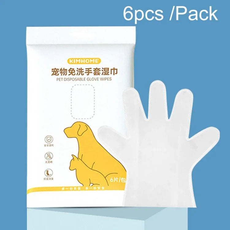 KIMHOME Pet Lingettes Gant de Bain Sans Rinçage pour Chiens et Chats Nettoyage Désodorisant Nettoyage à Sec Fournitures pour Animaux de Compagnie, 6 lingettes/paquet