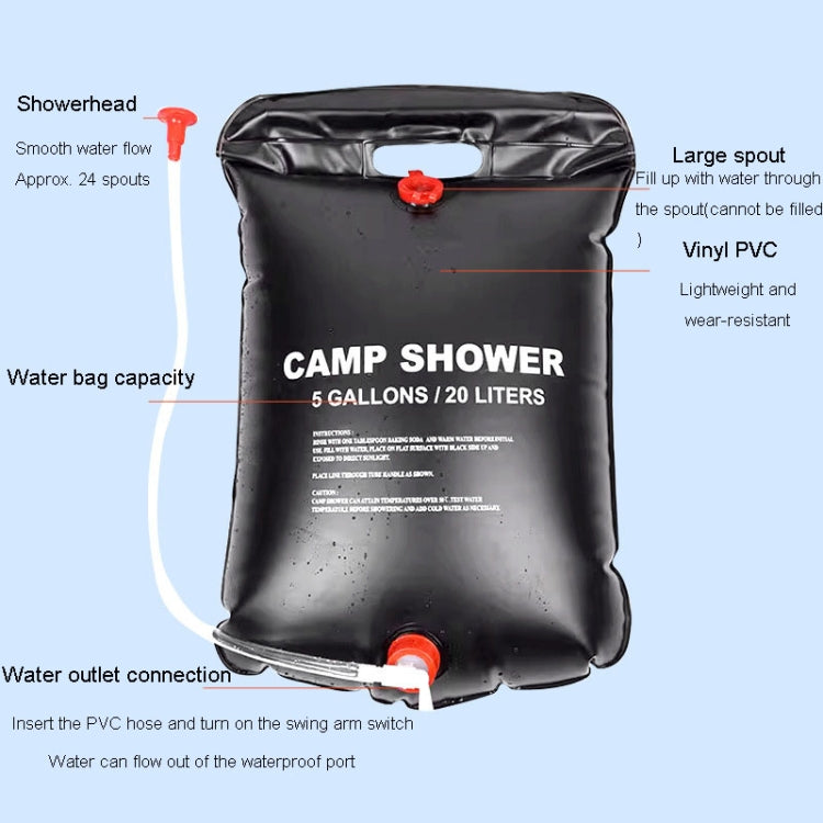 Sac de douche solaire pliant extérieur Sac de rangement d'eau portable pour usage domestique, 20L, 25L