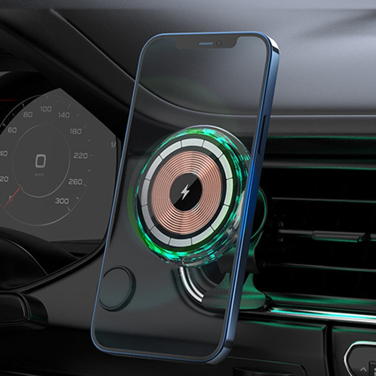 For iPhone Magsafe Magnetic Car Wireless Charger Phone Holder Light Emitting Wireless Charger, Ice Blue Breathe Light, Pickup RGB Light