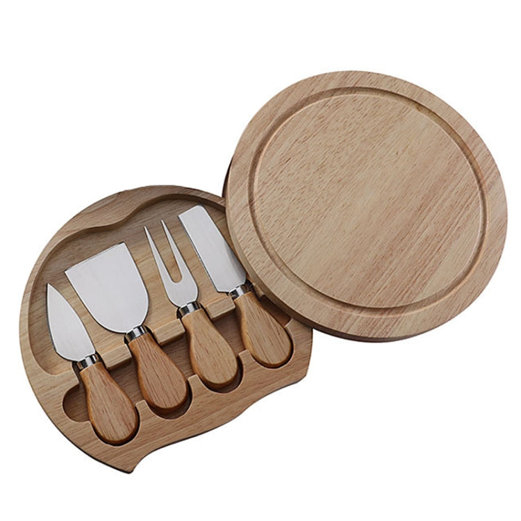 4 pièces / ensemble boîte ronde en chêne couteau à fromage spatule outils à fromage en acier inoxydable coutellerie, couleur acier, noir, or