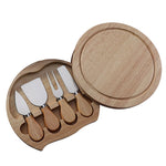 4 pièces / ensemble boîte ronde en chêne couteau à fromage spatule outils à fromage en acier inoxydable coutellerie, couleur acier, noir, or