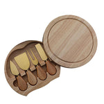 4 pièces / ensemble boîte ronde en chêne couteau à fromage spatule outils à fromage en acier inoxydable coutellerie, couleur acier, noir, or