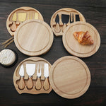 4 pièces / ensemble boîte ronde en chêne couteau à fromage spatule outils à fromage en acier inoxydable coutellerie, couleur acier, noir, or
