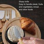 4 pièces / ensemble boîte ronde en chêne couteau à fromage spatule outils à fromage en acier inoxydable coutellerie, couleur acier, noir, or