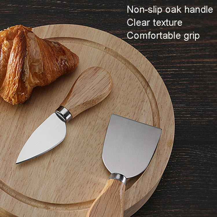 4 pièces / ensemble boîte ronde en chêne couteau à fromage spatule outils à fromage en acier inoxydable coutellerie, couleur acier, noir, or