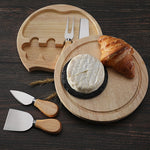 4 pièces / ensemble boîte ronde en chêne couteau à fromage spatule outils à fromage en acier inoxydable coutellerie, couleur acier, noir, or
