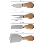 4 pièces / ensemble boîte ronde en chêne couteau à fromage spatule outils à fromage en acier inoxydable coutellerie, couleur acier, noir, or