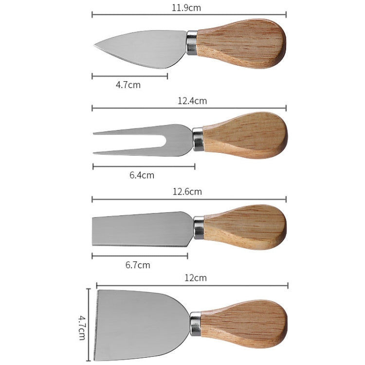 4 pièces / ensemble boîte ronde en chêne couteau à fromage spatule outils à fromage en acier inoxydable coutellerie, couleur acier, noir, or