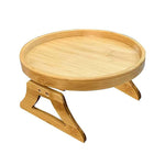 Plateau de canapé pliable rond de 25 cm pour accoudoir, en pin et bambou