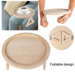 Plateau de canapé pliable rond de 25 cm pour accoudoir, en pin et bambou