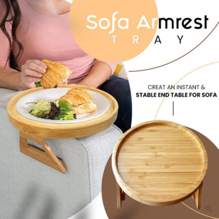 Plateau de canapé pliable rond de 25 cm pour accoudoir, en pin et bambou