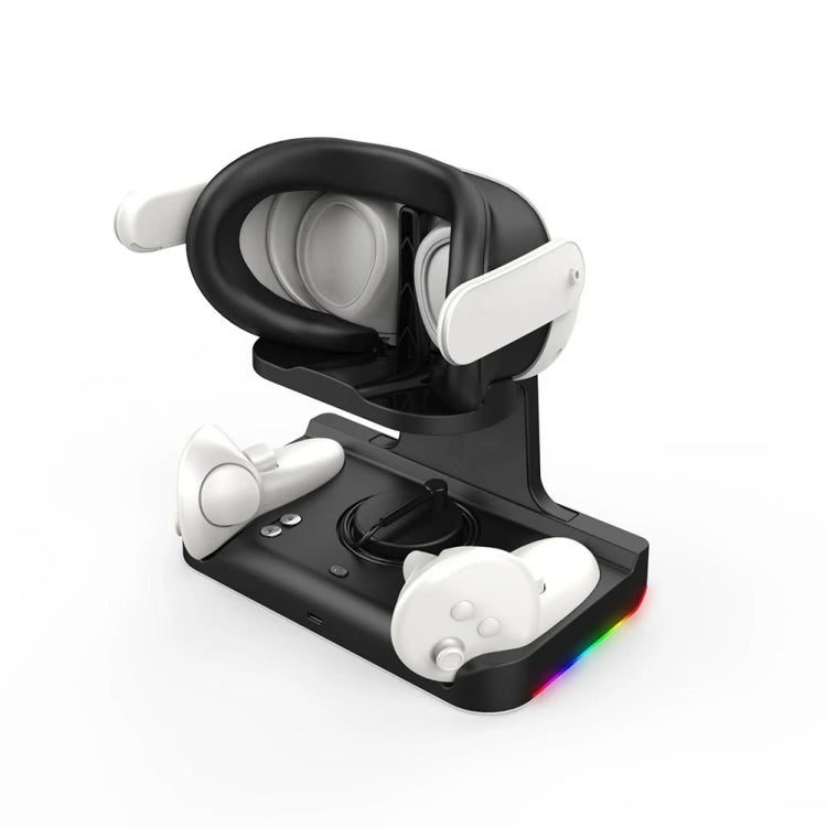 Pour la base de chargement du casque Meta Quest 3 avec lumières Dazzle, support de chargement pour manette VR, blanc, noir