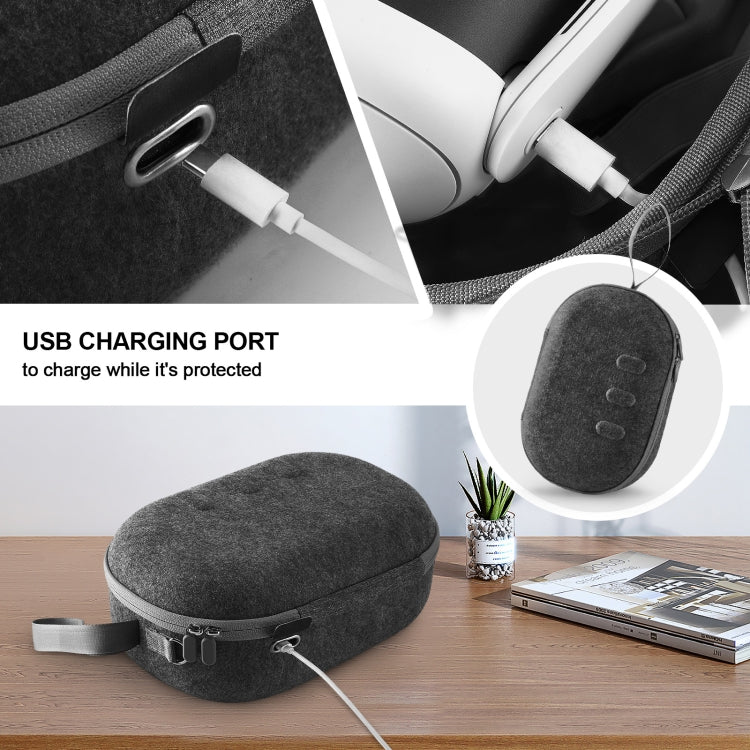 JYS-MQ018 Sac de rangement pour lunettes VR Apple Vision Pro / Meta Quest 3, anti-chute et anti-rayures, sac portable, noir, gris