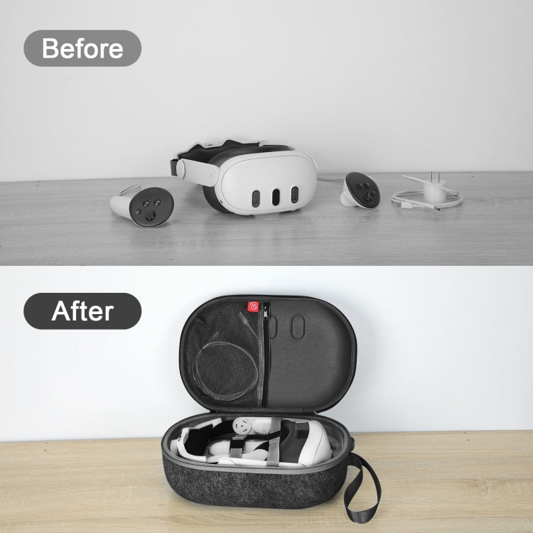JYS-MQ018 Sac de rangement pour lunettes VR Apple Vision Pro / Meta Quest 3, anti-chute et anti-rayures, sac portable, noir, gris