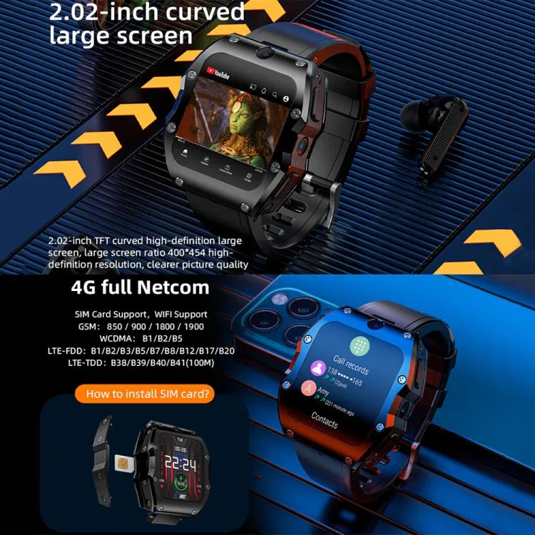 Montre connectée sport LOKMAT Appllp 3 Max 2,02 pouces avec carte mémoire, appels 4G, étanche et fonction SOS.