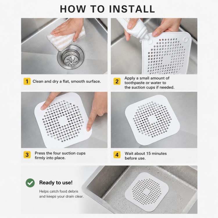 Tapis de vidange de sol avec ventouse Cuisine Salle de bain Anti-colmatage Crépine de cheveux Bouchons de vidange de sol d'égout