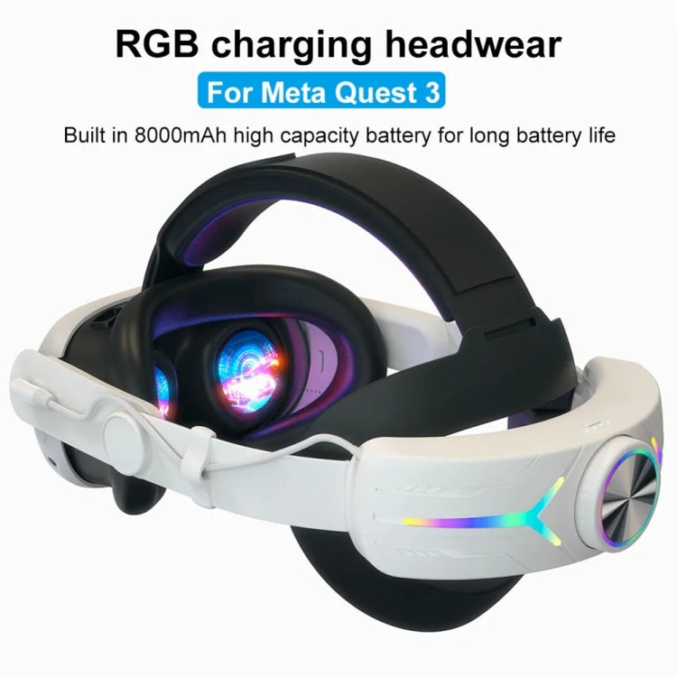 Casque pliable réglable avec éclairage RGB rechargeable USB pour Meta Quest 3, pour Meta Quest 3 (Elite), pour Meta Quest 3 (Blanc), pour Meta Quest 3 (Noir)
