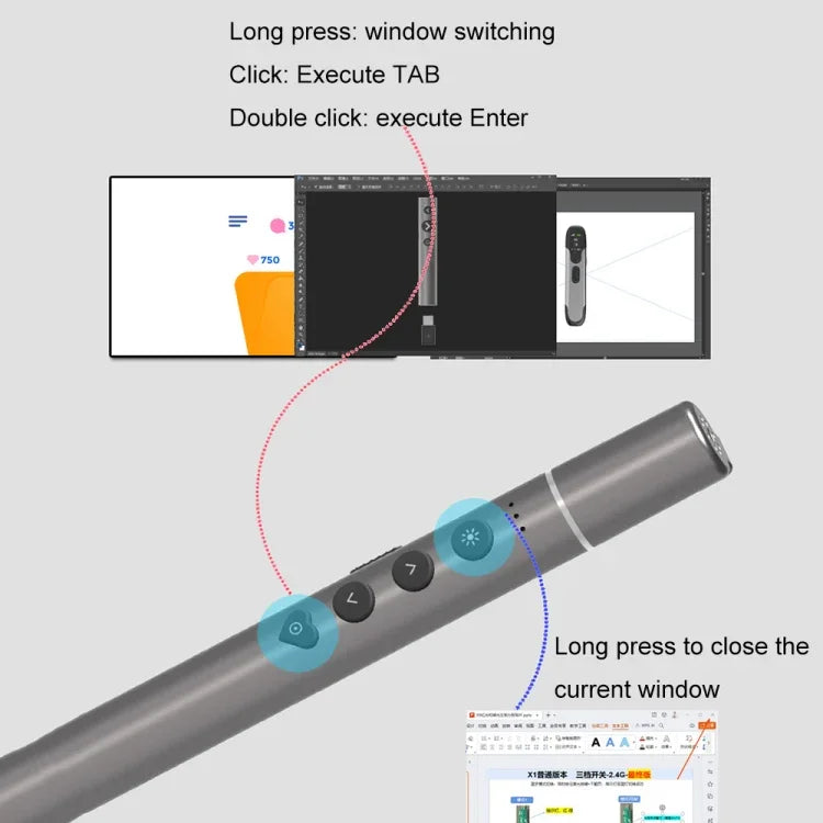 Stylo pointeur télescopique pour conférence, pointeur laser, présentateur sans fil PPT, pointeur laser télescopique