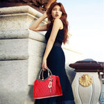 Large capacity PU Leather Diamond Pattern Ladies Handbag with Hanging Ornaments