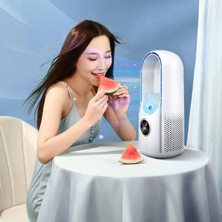 Ventilateur électrique de bureau sans pales avec humidification, six vitesses réglables, fonction minuterie et lumière LED