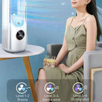 Ventilateur électrique de bureau sans pales avec humidification, six vitesses réglables, fonction minuterie et lumière LED