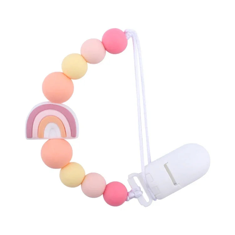 Attache Sucette Anti-chute Bébé, Perles en Silicone, Attache Tétine, Arc-en-ciel Rose, Arc-en-ciel Bleu, Arc-en-ciel Violet
