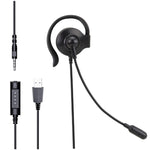 Casque filaire avec crochet d'oreille SOYTO SY227 pour opérateur, 3,5 mm, contrôle filaire USB séparé