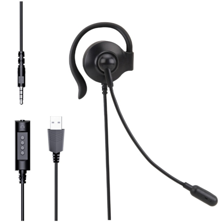 Casque filaire avec crochet d'oreille SOYTO SY227 pour opérateur, 3,5 mm, contrôle filaire USB séparé