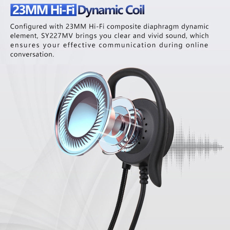 Casque filaire avec crochet d'oreille SOYTO SY227 pour opérateur, 3,5 mm, contrôle filaire USB séparé