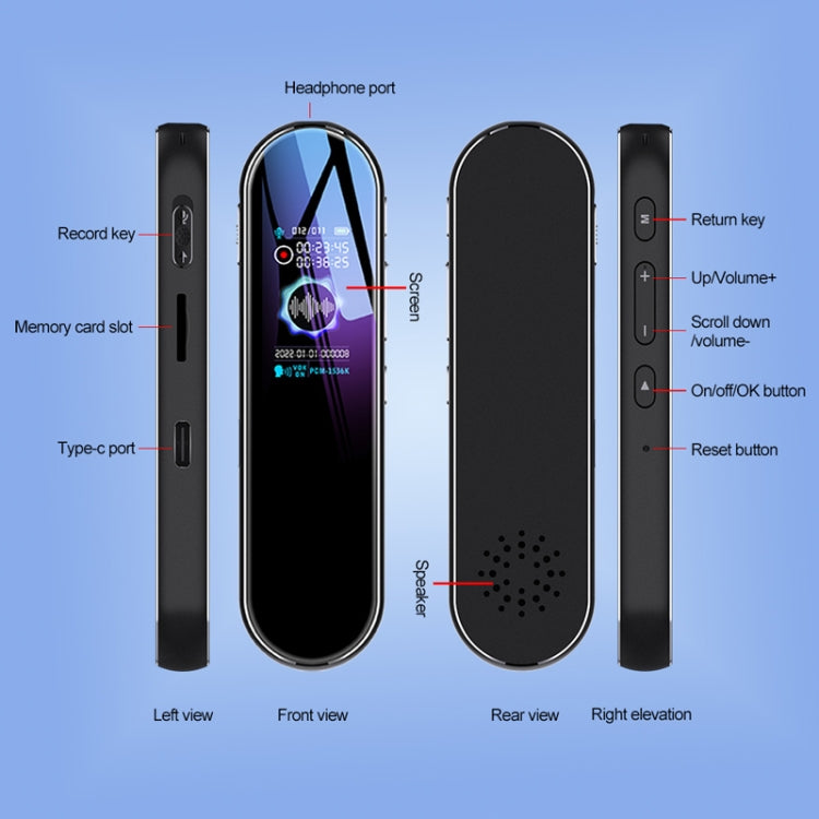Enregistreur vocal Q53 avec minuterie et ultra longue veille, HD avec annulation de bruit, sans mémoire, 4GB, 8GB, 16GB, 32GB, 64GB, 128GB