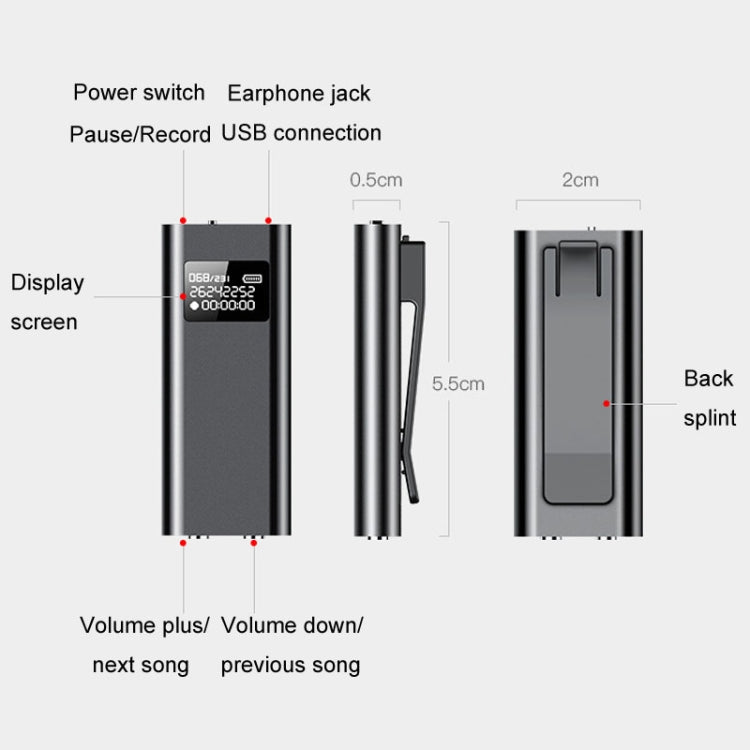 Enregistreur vocal intelligent Q25 avec écran HD, réduction de bruit, clip arrière, reporter vocal, 4 Go, 8 Go, 16 Go, 32 Go