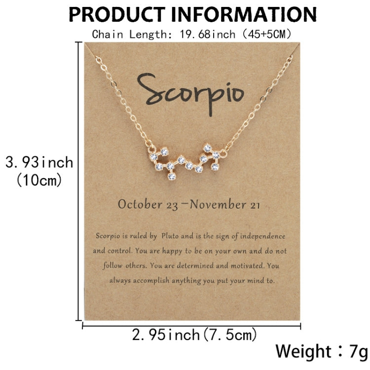 Collier Pendentif 12 Signes du Zodiaque avec Strass et Chaîne de Clavicule, Scorpion Doré, Sagittaire Doré, Capricorne Doré, Taureau Doré, Poissons Doré, Lion Doré, Balance Doré, Cancer Doré, Verseau Doré, Vierge Doré, Bélier Doré