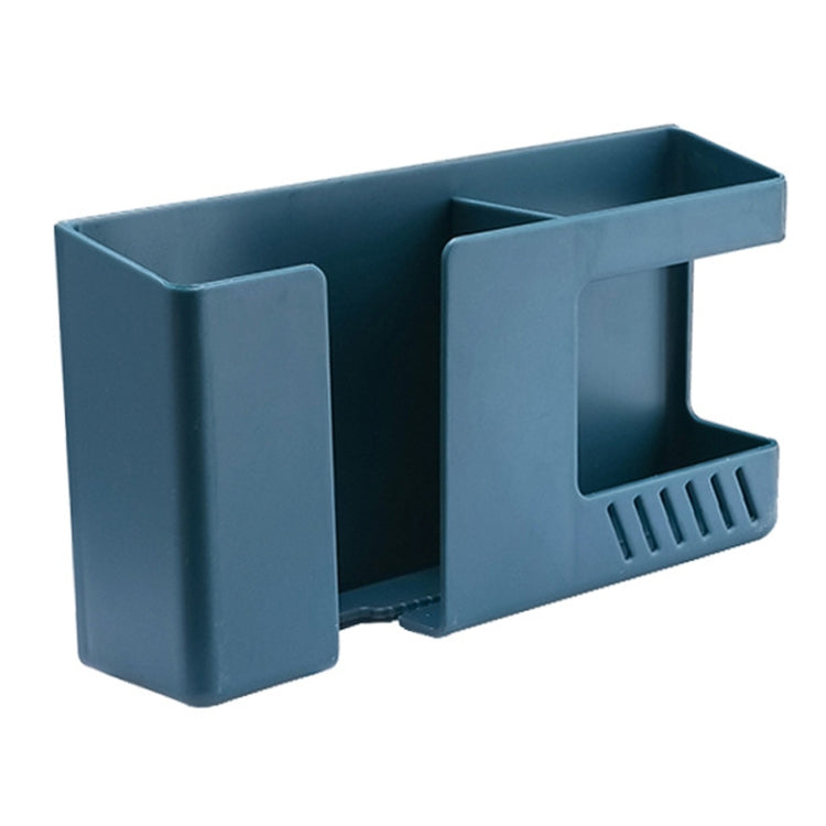 Boîte de rangement murale double grille, organiseur de télécommande et d'articles divers, support de charge pour téléphone portable, double bleu