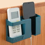 Boîte de rangement murale double grille, organiseur de télécommande et d'articles divers, support de charge pour téléphone portable, double bleu