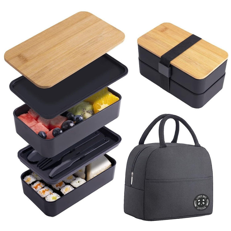 Boîte à lunch portable à double compartiment isotherme de 1200 ml, récipient alimentaire en plastique micro-ondable, Sans sac isotherme Noir, Sans sac isotherme Blanc, Avec sac isotherme Noir, Avec sac isotherme Blanc