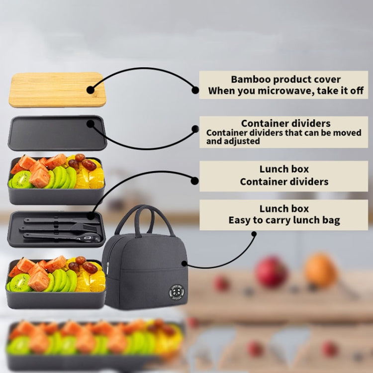 Boîte à lunch portable à double compartiment isotherme de 1200 ml, récipient alimentaire en plastique micro-ondable, Sans sac isotherme Noir, Sans sac isotherme Blanc, Avec sac isotherme Noir, Avec sac isotherme Blanc