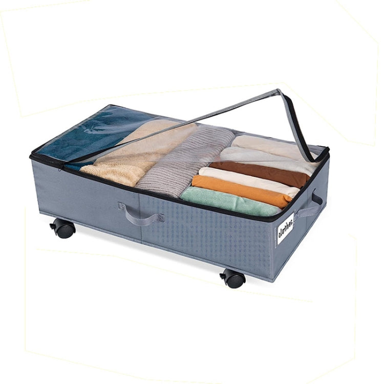 Bacs de rangement pliables sous le lit pour vêtements et chaussures avec roues et poignées, couvercle transparent gris 78x38x16cm