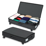 Bacs de rangement pliables sous le lit pour vêtements et chaussures avec roues et poignées, couvercle transparent gris 78x38x16cm