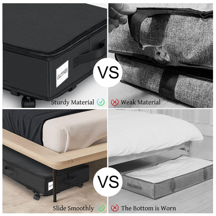 Bacs de rangement pliables sous le lit pour vêtements et chaussures avec roues et poignées, couvercle transparent gris 78x38x16cm