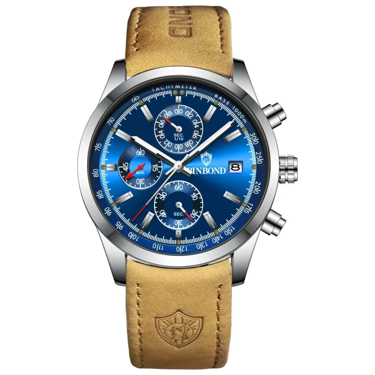 BINBOND B6022 Montre à Quartz Multifonctionnelle Lumineuse Étanche 30m, Cuir-Acier Blanc-Bleu, Cuir-Acier Blanc-Blanc, Acier Blanc-Blanc, Acier Noir-Noir, Acier Noir-Bleu