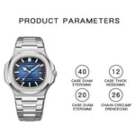 BINBOND B1885 30m Waterproof Retro Luminous Square Men Quartz Watch, Black Steel-Blue-White