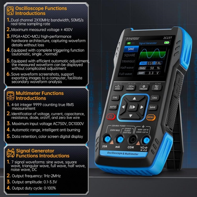 Oscilloscope numérique portable 3 en 1 FNIRSI, multimètre double canal, 2C23T standard, 2C23T amélioré