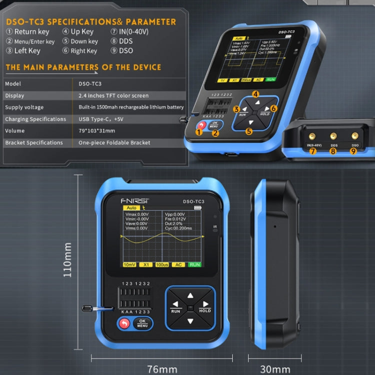Oscilloscope numérique portable 3 en 1 FNIRSI, testeur de transistor LCR, DSO-TC3 standard, DSO-TC3 amélioré