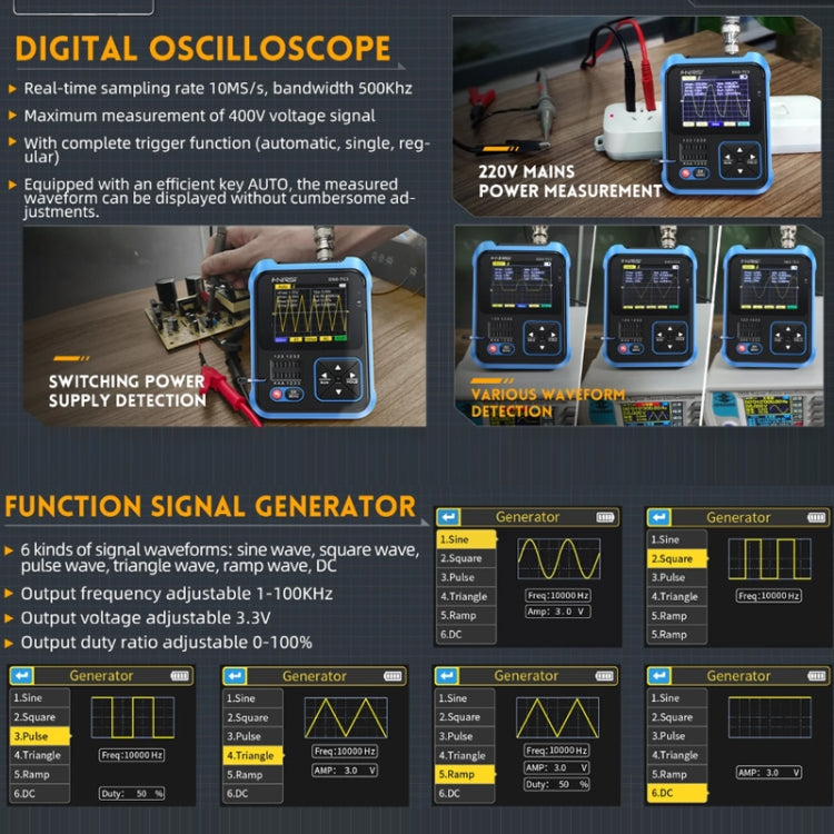 Oscilloscope numérique portable 3 en 1 FNIRSI, testeur de transistor LCR, DSO-TC3 standard, DSO-TC3 amélioré