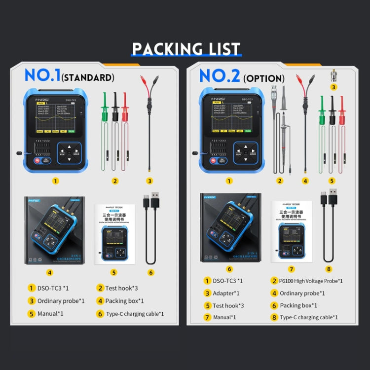 Oscilloscope numérique portable 3 en 1 FNIRSI, testeur de transistor LCR, DSO-TC3 standard, DSO-TC3 amélioré