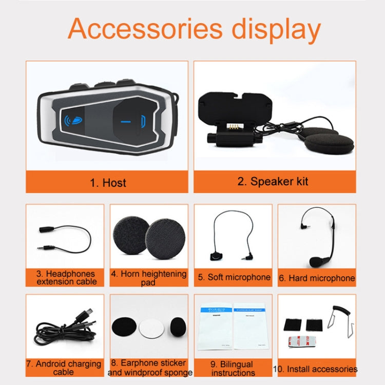 Casque moto Bluetooth 5.0 stéréo pour musique et cyclisme, V10