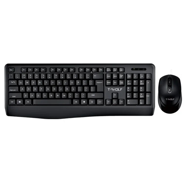 Ensemble clavier et souris sans fil T-WOLF TF-100 2,4G Bluetooth pour ordinateur portable et bureau, TF-100 (Noir)