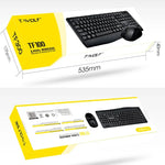 Ensemble clavier et souris sans fil T-WOLF TF-100 2,4G Bluetooth pour ordinateur portable et bureau, TF-100 (Noir)