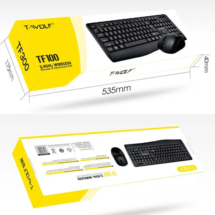 Ensemble clavier et souris sans fil T-WOLF TF-100 2,4G Bluetooth pour ordinateur portable et bureau, TF-100 (Noir)